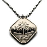 1982 Iraq 500 Fils coin pendant date palm tree Baghdad Mosul Basra Erbil Kirkuk Eyraca Arabica Middle East Tigris Euphrates Mesopotamia Sumerian Akkadian Empire Assyrian Kurdish Uruk Warka Sawad n002825
