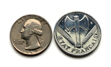 1943 French Vichy State France 2 Francs coin pendant The Francisque Labrys double axe WWII World War 2 Nazi Germany occupation Allier Massif Central Clermont-Ferrand Auvergne Rhône Alpes Cher Nièvre Saône Loire Paris Marshal Philippe Pétain n003649