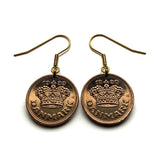 Denmark Danmark 50 Ore coin earrings king Christian V Danish royal crown Danes Copenhagen Aarhus Odense Aalborg Scandinavian Nordic Esbjerg Randers Kolding Zealand Funen Faroese Vendsyssel Thy Jutland Vikings Norsemen Hillerød Roskilde e000179