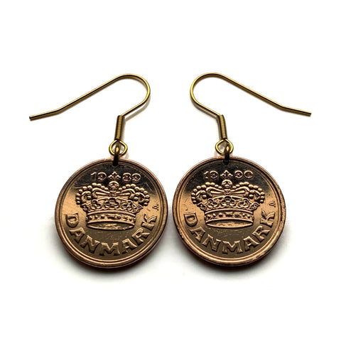 Denmark Danmark 50 Ore coin earrings king Christian V Danish royal crown Danes Copenhagen Aarhus Odense Aalborg Scandinavian Nordic Esbjerg Randers Kolding Zealand Funen Faroese Vendsyssel Thy Jutland Vikings Norsemen Hillerød Roskilde e000179