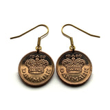 Denmark Danmark 50 Ore coin earrings king Christian V Danish royal crown Danes Copenhagen Aarhus Odense Aalborg Scandinavian Nordic Esbjerg Randers Kolding Zealand Funen Faroese Vendsyssel Thy Jutland Vikings Norsemen Hillerød Roskilde e000179