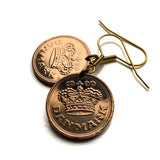 Denmark Danmark 50 Ore coin earrings king Christian V Danish royal crown Danes Copenhagen Aarhus Odense Aalborg Scandinavian Nordic Esbjerg Randers Kolding Zealand Funen Faroese Vendsyssel Thy Jutland Vikings Norsemen Hillerød Roskilde e000179