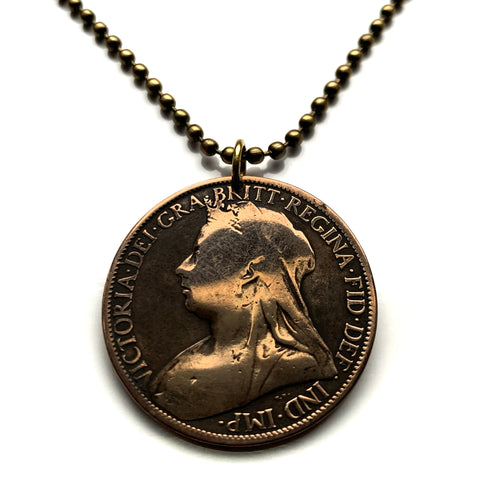 1897 United Kingdom Great Britain England Penny coin pendant British Queen Victoria Britannia London Birmingham Liverpool Nottingham Sheffield Bristol Glasgow Leicester Edinburgh Leeds Cardiff Manchester Reading Portsmouth Newcastle Cambridge York n001616