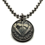 1943 France 50 Centimes French coin pendant double axe Labrys World War 2 era Paris Marseille Lyon Toulouse Lille Rennes Reims Havre Toulon n003951