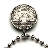 1943 France 50 Centimes French coin pendant double axe Labrys World War 2 era Paris Marseille Lyon Toulouse Lille Rennes Reims Havre Toulon n003951