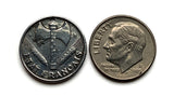 1943 France 50 Centimes French coin pendant double axe Labrys World War 2 era Paris Marseille Lyon Toulouse Lille Rennes Reims Havre Toulon n003951