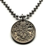 United Kingdom Great Britain 6 Pence coin pendant beach bridesmaid gift something old new English Tudor rose England Scottish thistle Scotland Irish shamrock Ireland Welsh leek Wales London Edinburgh Belfast Cardiff Manchester Bristol Newcastle n000085