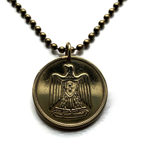 Moneda colgante de 10 milésimas de Egipto de 1960 Águila egipcia de Saladino Halcón El Cairo República Árabe Unida Oriente Medio Palestina Escudo musulmán n002711