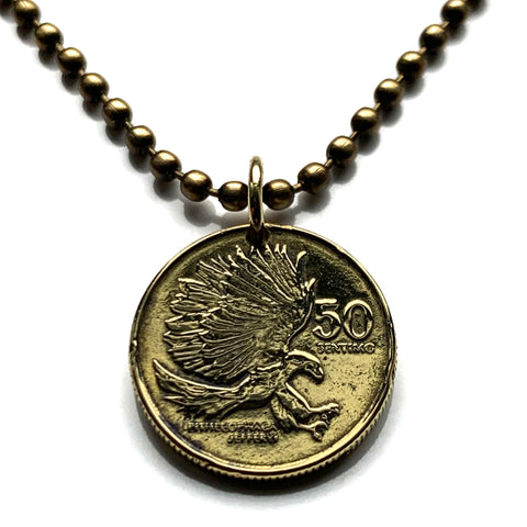 1994 Philippines 50 Sentimo coin pendant Monkey-eating eagle Manila Bohol Cebu Coron Mindanao Luzon Batangas Bulacan Cavite Laguna n002041