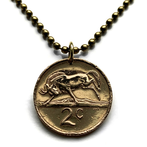 1967 Sudáfrica 2 Cents moneda colgante ñu antílope gnu Ciudad del Cabo Pretoria Bloemfontein Azania Johannesburgo Port Elizabeth Vereeniging Soshanguve Gauteng Limpopo Nguni Bantu Zulu Afrikaan safari Table Mountain n000545