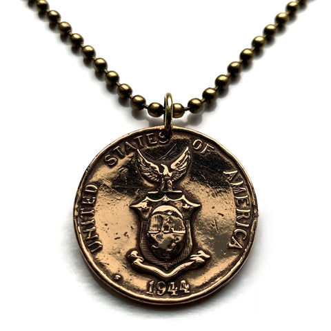 1944 USA Philippines 1 Centavo coin pendant necklace World War 2 era eskudo Pilipinas eagle Filipino Pinoy Manila Quezon Davao Bohol Cebu Rizal Palawan Zamboanga Antipolo Pasig Luzon Visayas Panay Mindanao Tagalog Cebuano Bisaya Hiligaynon Cavite n000419