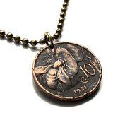 1931 Italy Italia 10 Centesimi coin pendant necklace honey bee bumble bee beekeeper honey farmers pollination beehive Roma Milan Florence Venice Verona Napoli Turin Palermo Parma Bergamo Pisa Matera Genoa Siena Modena Bari Sorrento Perugia Tuscany n000539