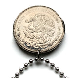 1981 Mexico 20 Pesos coin pendant necklace Mayan ball player Chichen Itza Yucatán Mexican eagle Mesoamerica Lakamha pyramid temple n002117