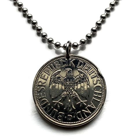Germany Deutschland 1 Mark coin pendant black German eagle Berlin Hamburg Munich Cologne Frankfurt Stuttgart Düsseldorf Bavaria Dortmund Leipzig Bremen Dresden Rothenburg Heidelberg Hannover Saxony Essen Bonn Nuremberg Brandenburg n001136