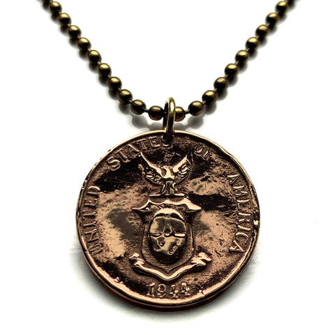 1944 USA Philippines 1 Centavo coin pendant necklace World War 2 era eskudo Pilipinas eagle Filipino Pinoy Manila Quezon Davao Bohol Cebu Rizal Palawan Zamboanga Antipolo Pasig Luzon Visayas Panay Mindanao Tagalog Cebuano Bisaya Hiligaynon Cavite n000419