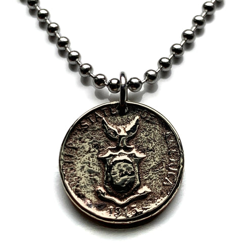 1945 USA Philippines 5 Centavos coin pendant necklace jewelry World War 2 era eskudo Pilipinas eagle Filipino Pinoy Manila Quezon Bohol Taguig Coron Mindanao Luzon Batangas Bulacan Cavite Davao Caloocan Palawan Visayas n000918b