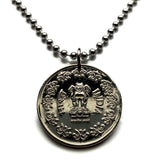 1985 India 50 Paise coin pendant Sarnath Lion Capital Ashoka Pillar Bombay Dharma Pune Bangalore Varanasi Ganges Punjabi Hindi Hindu n000333