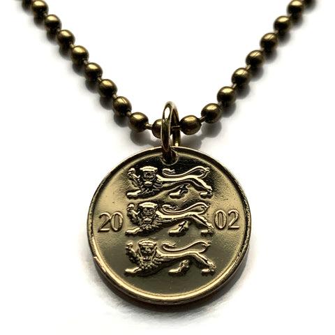 2002 Estonia Eesti 10 Senti coin pendant Estonian 3 blue lions Tallinn Baltic Nordic Finnish Finnic Uralic Toompea Hill Jaaniõhtu n001774