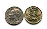 Estonia Eesti 10 Senti coin earrings 3 blue lions riigivapp Tallinn Tartu Narva Parnu Kohtla Jarve Viljandi Maardu Rakvere Voru Lasnamae Maarahvas Oeselians Sinimustvalge Kuressaare Finnic e000309