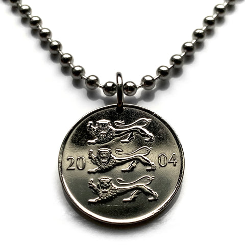 2004 Estonia 20 Senti coin pendant Estonian 3 blue lions Eesti Tallinn Baltic Nordic Finnic Uralic Toompea Hill Jaaniõhtu n001628