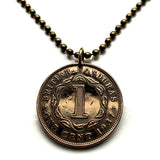 Collar colgante con moneda de 1 centavo de Belice, Honduras Británica, 1939, joyería, época de la Segunda Guerra Mundial, Ciudad de Belice, Benque Viejo del Carmen, América Central, río Hondo, colonia caribeña n002498