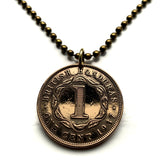 Collar colgante con moneda de 1 centavo de Belice, Honduras Británica, 1939, joyería, época de la Segunda Guerra Mundial, Ciudad de Belice, Benque Viejo del Carmen, América Central, río Hondo, colonia caribeña n002498