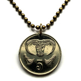 1983 Cyprus 5 Cents coin pendant Egkomi bull's oxen head silver bowl Nicosia Limassol Strovolos Larnaca Famagusta Lakatamia Kyrenia n000903