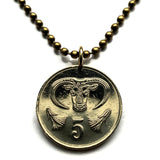 1983 Cyprus 5 Cents coin pendant Egkomi bull's oxen head silver bowl Nicosia Limassol Strovolos Larnaca Famagusta Lakatamia Kyrenia n000903
