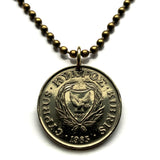 1983 Cyprus 5 Cents coin pendant Egkomi bull's oxen head silver bowl Nicosia Limassol Strovolos Larnaca Famagusta Lakatamia Kyrenia n000903