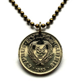 1983 Cyprus 5 Cents coin pendant Egkomi bull's oxen head silver bowl Nicosia Limassol Strovolos Larnaca Famagusta Lakatamia Kyrenia n000903