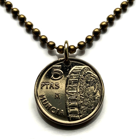 1999 España Spain 5 Pesetas coin pendant Noria rueda de La Ñora Huerta water wheel Alcantarilla Valle de Ricote Abarán Cieza Molina de Segura n003952