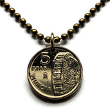 1999 España Spain 5 Pesetas coin pendant Noria rueda de La Ñora Huerta water wheel Alcantarilla Valle de Ricote Abarán Cieza Molina de Segura n003952