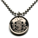 1992 España Spain 10 Pesetas coin pendant Castile Leon Aragon Navarre Granada Spanish crown Sevilla Malaga Granada Cataluña Basque n003949