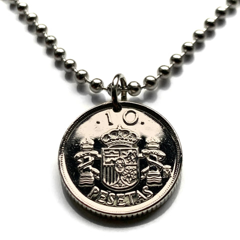 1992 España Spain 10 Pesetas coin pendant Castile Leon Aragon Navarre Granada Spanish crown Sevilla Malaga Granada Cataluña Basque n003949