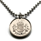 1992 España Spain 10 Pesetas coin pendant Castile Leon Aragon Navarre Granada Spanish crown Sevilla Malaga Granada Cataluña Basque n003949