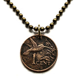 1975 Trinidad and Tobago 1 Cent coin pendant hummingbird Scarlet Ibis Cocrico Arima Couva Scarborough Soca carnival steelpan limbo n000525