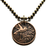 1975 Trinidad and Tobago 1 Cent coin pendant hummingbird Scarlet Ibis Cocrico Arima Couva Scarborough Soca carnival steelpan limbo n000525