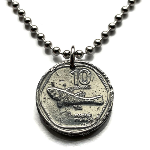 1984 Philippines Pilipinas 10 Sent coin pendant dwarf pygmy Philippine goby fish bia tabios Malabon Rizal Manila Francisco Baltasar n003948