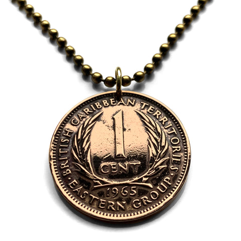 1965 British East Caribbean States 10 Cents coin pendant palm tree fronds Antigua Barbuda Dominica Grenada Saint Lucia Saint Vincent Grenadines Saint Kitts Nevis Anguilla Montserrat Martinique Trinidad Barbados Lesser Antilles Caribbees Leeward n002362