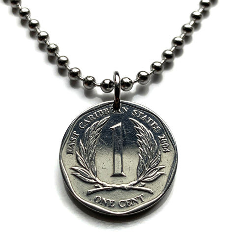 2004 East Caribbean States 1 Cent coin pendant palm tree Castries Kingstown St. George's UK British Virgin Leeward Windward Islands n003950