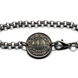1982 Switzerland Helvetia 1/2 Franc coin bracelet Swiss cross Zurich Bern Geneva Basel Lausanne Winterthur Lucerne St. Gallen Lugano b000198
