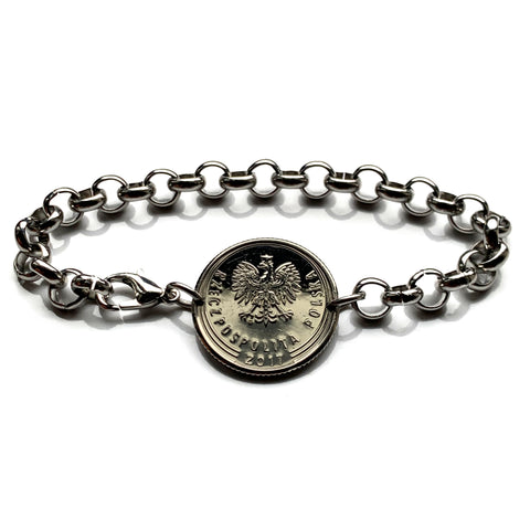 2017 Polska Poland 50 Grosz coin bracelet white Polish eagle Warsaw Krakow Wroclaw Lodz Poznan Gdansk Szczecin Bydgoszcz Lublin Pole b000185