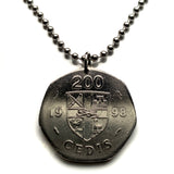 1998 Ghana 200 Cedis coin pendant Cowry shell Akan Asante Ashanti Black Star of Africa Akuapem Accra Tamale Kumasi Takoradi Atsiaman n003955