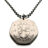 1998 Ghana 200 Cedis coin pendant Cowry shell Akan Asante Ashanti Black Star of Africa Akuapem Accra Tamale Kumasi Takoradi Atsiaman n003955