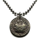 1949 Haiti 5 Cent coin pendant Haitian flags cannons palm trees Paul Magloire Port-au-Prince Cap-Haïtien Carrefour Delmas Pétion-Ville Port-de-Paix Croix des Bouquets Jacmel Léogâne Cayes Citadelle Laferrière Sans-Souci Minot Artibonite Gonaïves n003856