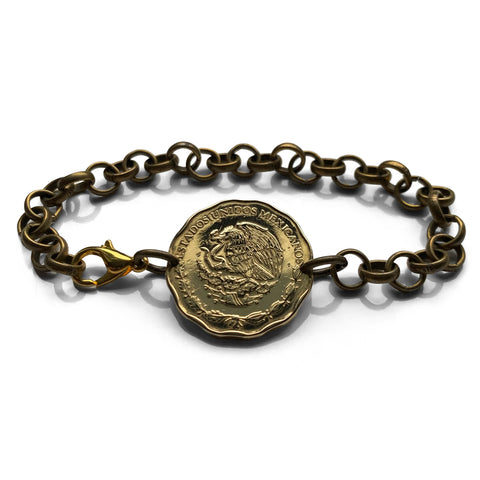 1996 Mexico 50 Centavos coin bracelet Mexican eagle Jalisco Morelia Zapopan Toluca Pachuca Morelos Gutiérrez Aztecas Chihuahua Leon b000186