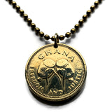 1998 Ghana 500 Cedis coin pendant Akan Adowa Bush drums Black Star of Africa Accra Kumasi Gold Coast Tamale Takoradi Atsiaman Asante Ashanti Dagomba Volta Mole-Dagbon Cape Coast Osu Dagaare n001064
