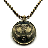 1987 Cyprus 5 Cents coin pendant Egkomi bull's oxen head silver bowl Nicosia Limassol Strovolos Larnaca Famagusta Lakatamia Kyrenia n000903