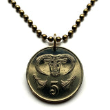1987 Cyprus 5 Cents coin pendant Egkomi bull's oxen head silver bowl Nicosia Limassol Strovolos Larnaca Famagusta Lakatamia Kyrenia n000903