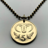 1987 Cyprus 5 Cents coin pendant Egkomi bull's oxen head silver bowl Nicosia Limassol Strovolos Larnaca Famagusta Lakatamia Kyrenia n000903